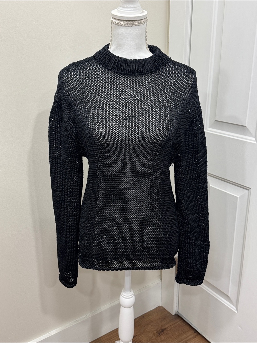 Zara Black Open-Weave Crewneck Sweater